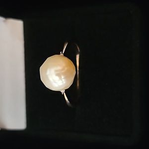 Peach Edison Pearl and Diamond Accent Solitaire Ring
